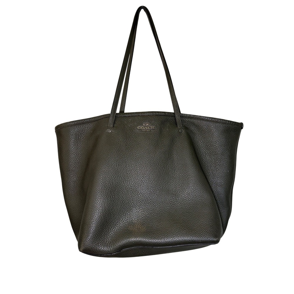 Coach Avenue Soft Tote Pebbled Leather Dark Olive Green/Gray Large Shoulder Bag - Picture 1 of 16